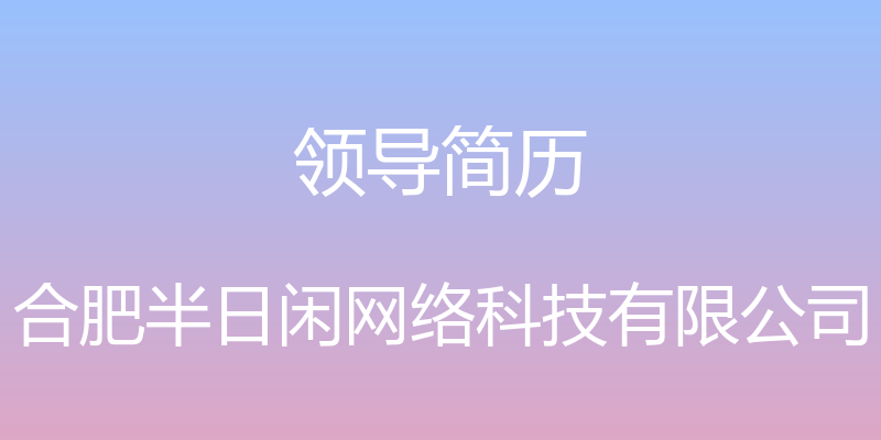 领导简历 - 合肥半日闲网络科技有限公司