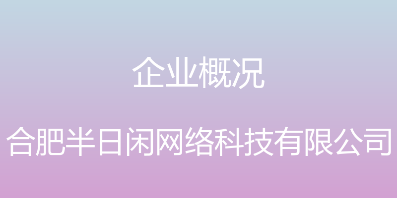 企业概况 - 合肥半日闲网络科技有限公司